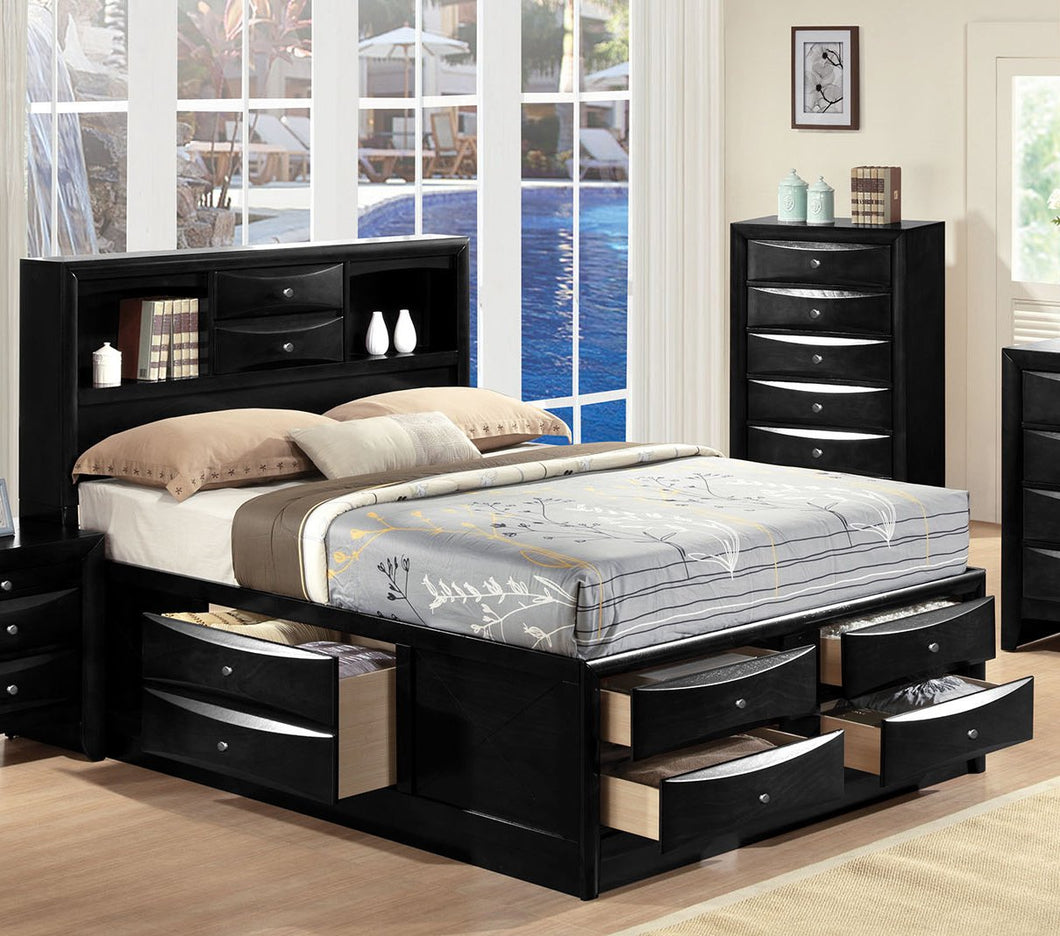Acme 21610Q Ireland Black Bookcase Queen Storage Bed with Drawers