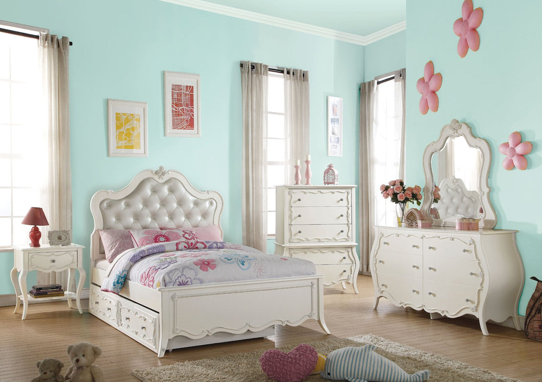 Acme Edalene Pearl White Girl Full Trundle Bedroom Set