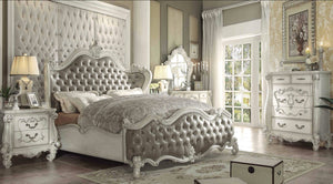 Acme 21147EK Versailles 4 Pieces Gray PU White King Sleigh Bedroom Set