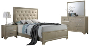 Acme Carine Champagne PU Leather Finish 4 Piece Eastern King Bedroom Set