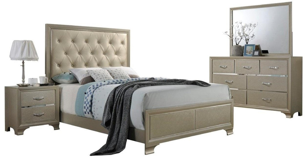 Acme Carine Champagne PU Leather Finish 4 Piece Queen Bedroom Set