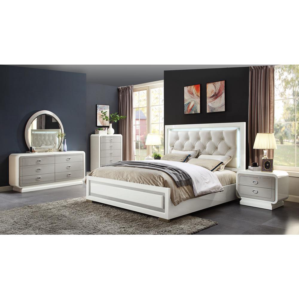 Acme Allendale Ivory Wood LED Finish 4 Piece Queen Bedroom Set