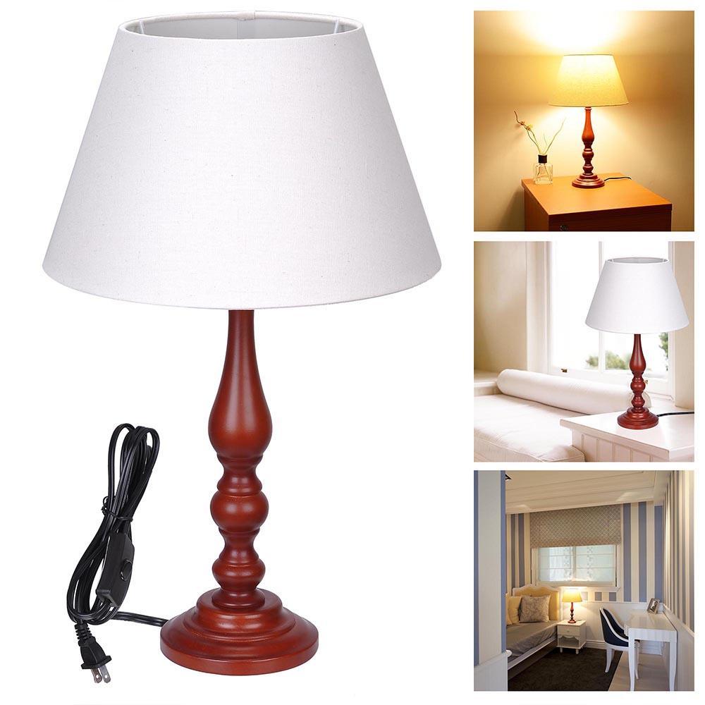 Table Lamp Nightstand Desk Lamp Fabric Lampshade Walnut Color