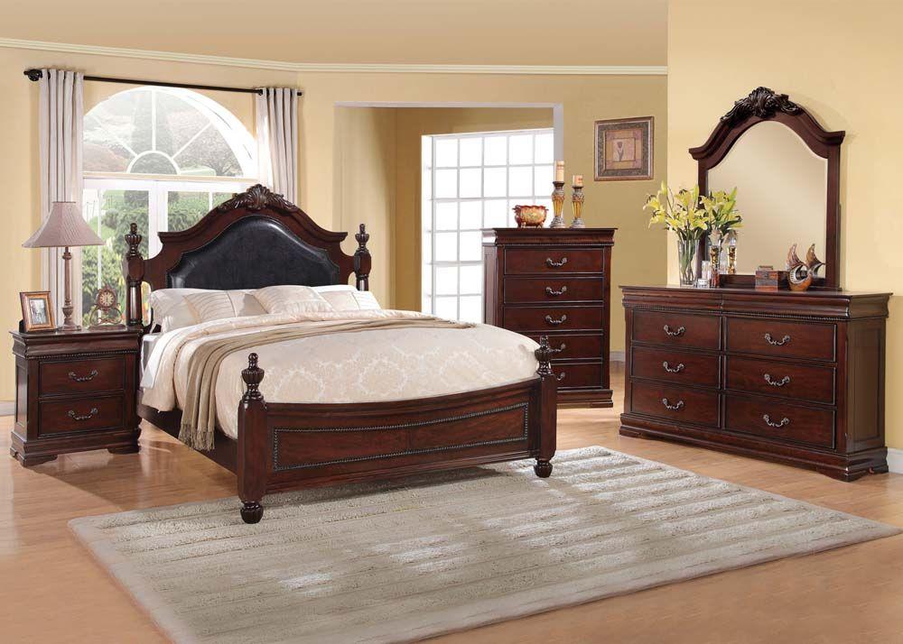 Acme Gwyneth Cherry Finish Queen Poster Bedroom Set