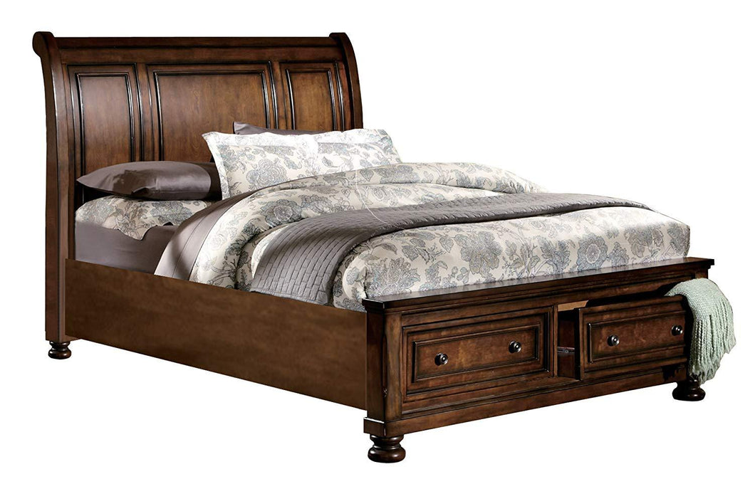 2159-1 Classic Medium Brown Wood Queen Sleigh Platform Bed Storage