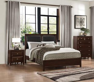 1908K-1EK Summerlin Classic Espresso Wood  Black Vinyl Padded King Bed