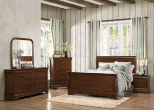 Abbeville Louis Philippe 4PCs Brown Cherry Queen Sleigh Bedroom Set