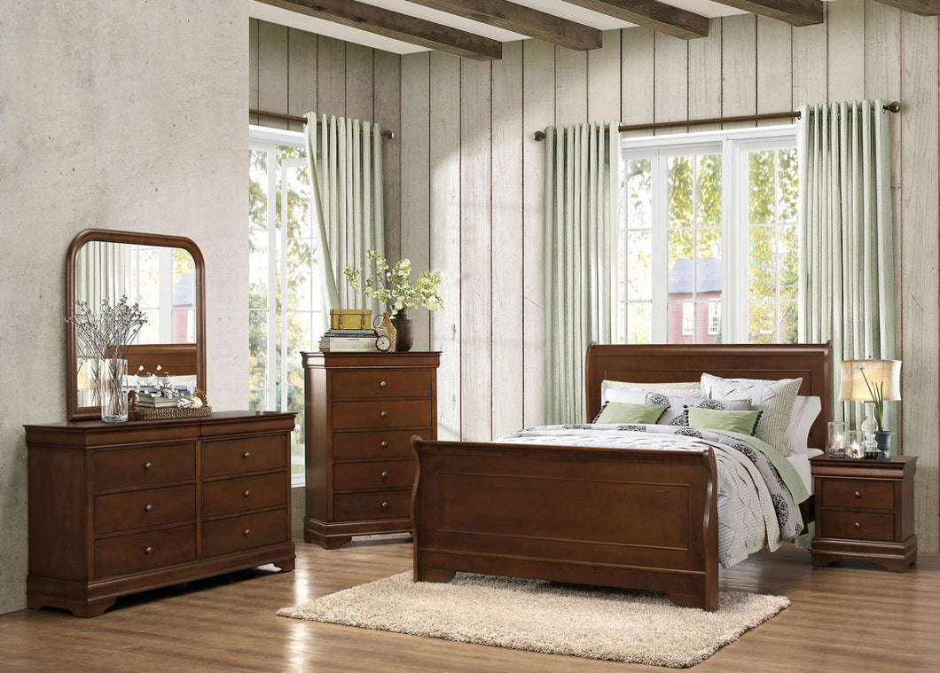 Abbeville Louis Philippe 4PCs Brown Cherry King Sleigh Bedroom Set