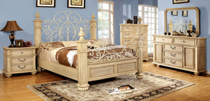 4 Pieces Antique White Eastern King Bedroom Set