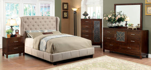 4Pcs Ivory Padded Flax Fabric California King Bedroom Set