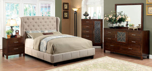4Pcs Ivory Padded Flax Fabric Eastern King Bedroom Set