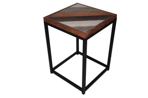 Accent Table Wooden top Metal Frame Nightstand Side Table Lounge Bedroom