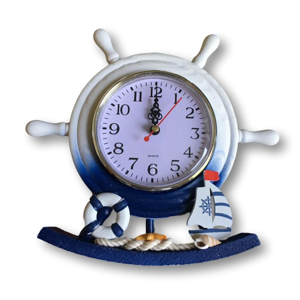 Nautical Clocks - Boat Steering Wheel Clock with Sailboat Accents - Decorative Desktop Clock(2051)