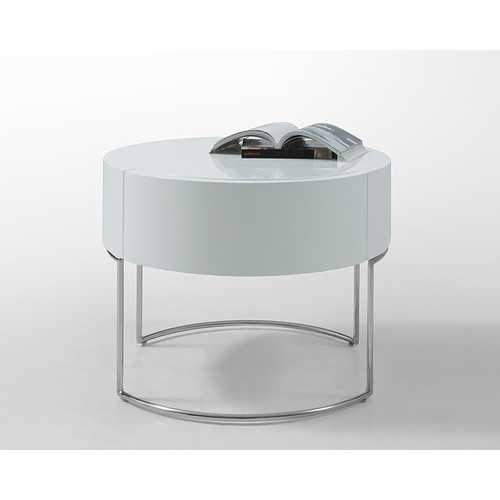 Modern White Lacquer Round Nightstand