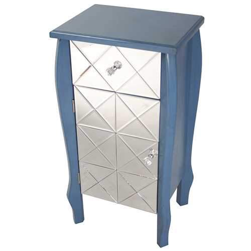 1-Drawer, 1-Door Mirrored Front Accent Cabinet - Mdf, Wood Mirrored Glass In Blue