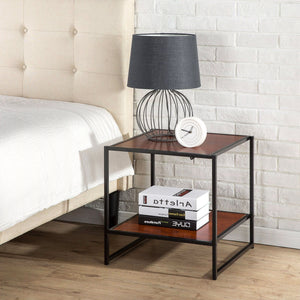 Modern Steel Frame End Table Nightstand in Brown