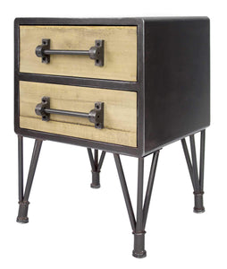 2-Drawer End Table/Nightstand - Charcoal And Natural Wood