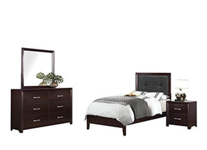 Earnest Casual 4PC Bedroom Set Full Bed, Nightstand, Dresser, Mirror in Brown Espresso