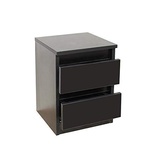 2-Drawer Nightstand Bedside Table Wood Cabinet Furniture Side Table For Budget Bedroom Furniture Storage (Black)