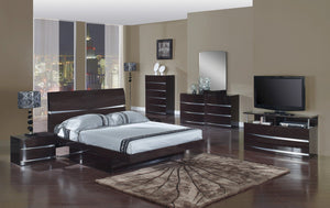 4pc California King Modern Wenge High Gloss Bedroom Set