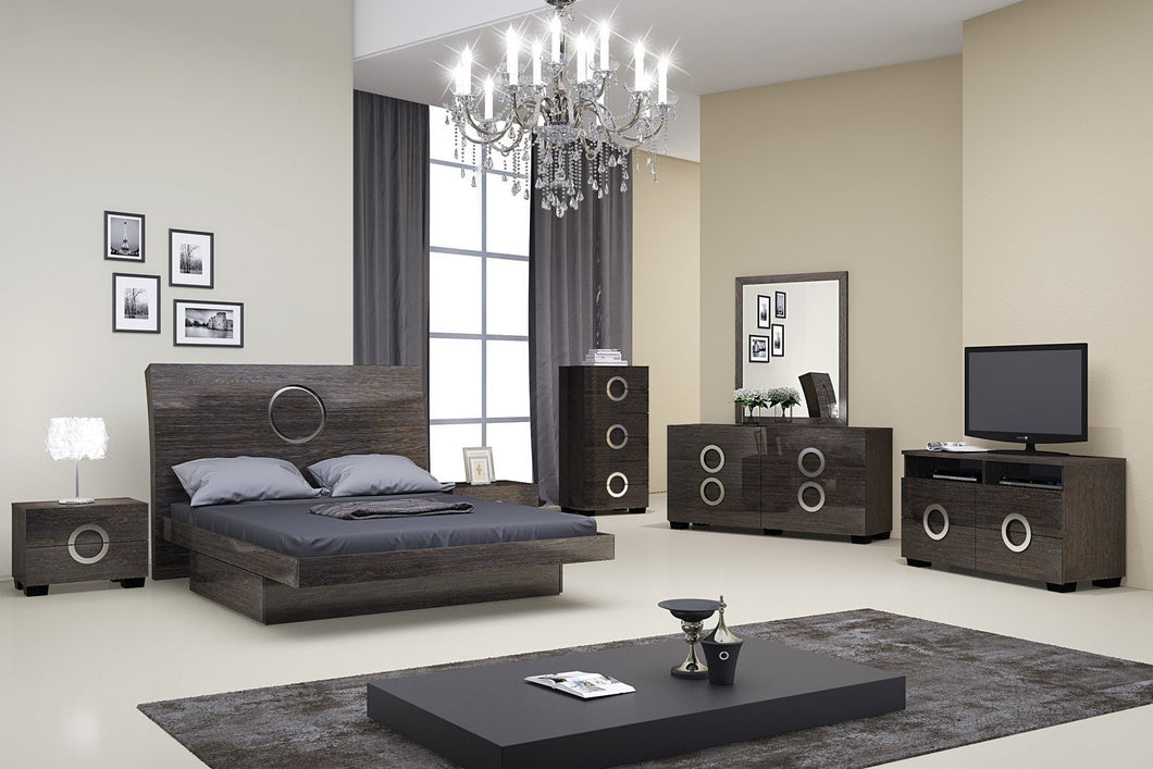 4pc Eastern King Modern Gray High Gloss Bedroom Set