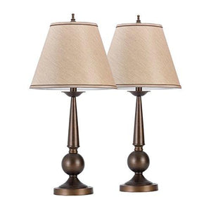 Set  27"H  Table Lamps Bronze Finish Simplistic Elegant Candle Stick Column Beige Shade Homet