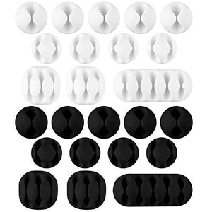 24 Pieces 3M Adhesive Cable Clips Viaky Wire Management Desk Cable Organizer Cord Clips Cable Holder Clamps - Home, Office, Cubicle, Car, Nightstand, Desk Accessories-Black White