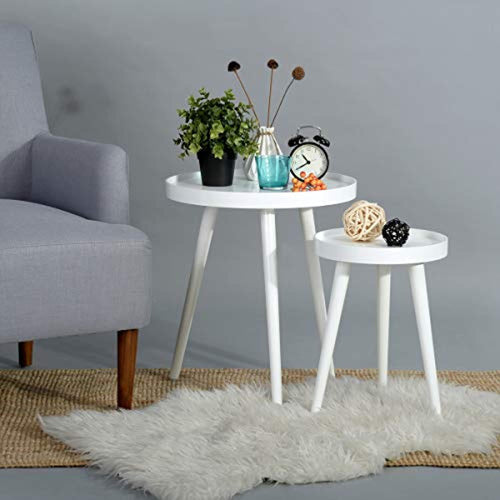 EGGREE Set of 2 Nesting Coffee End Tables Accent Side Table Modern Round White Tables,Living Room Bedroom Home Furniture