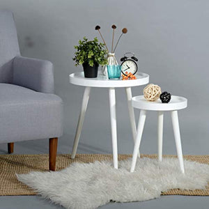 EGGREE Set of 2 Nesting Coffee End Tables Accent Side Table Modern Round White Tables,Living Room Bedroom Home Furniture