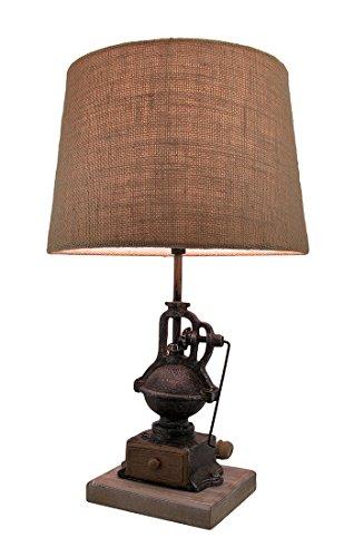 Elegant Aged Antique Black Hand Painted Finish Vintage Coffee Grinder Lamp w/Burlap Fabric Shade