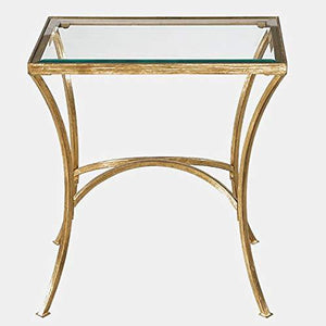 Arched Iron Base End Table - High-Style Design End Table with Glass Top - Gold