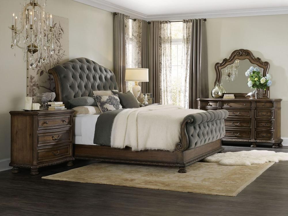 Rhapsody Collection 5070-90566A-GRY-DRMRNS 4-Piece Bedroom Set with King Bed, Dresser, Mirror and Nightstand in Rustic Walnut