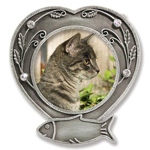 Cat Memorial Frame - Metal Heart Shaped Frame with Crystals(2461)
