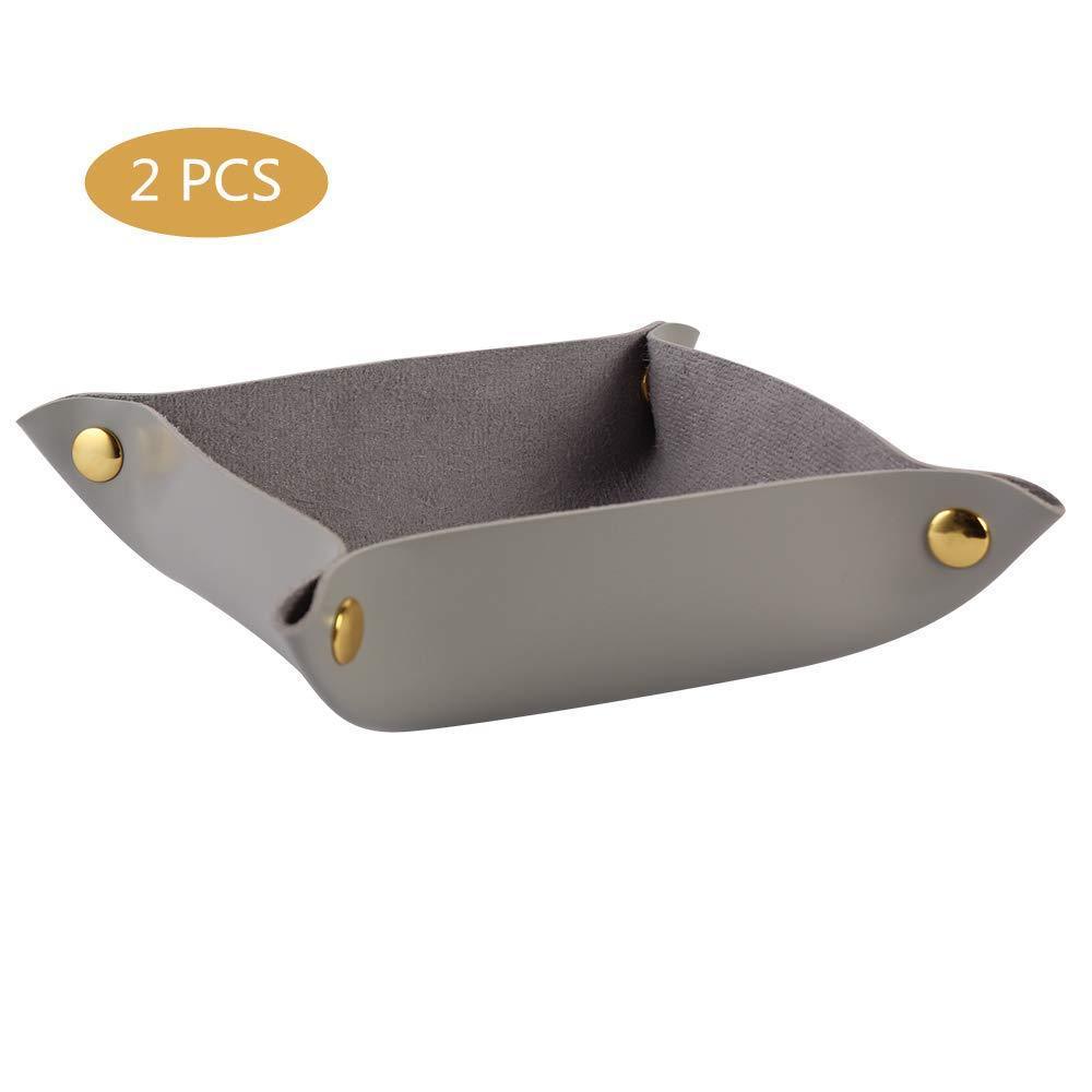 Top rated lotus blue valet tray for storage pu leather jewelry nightstand organizer watch coin change key jewelry valet tray box grey 2pcs