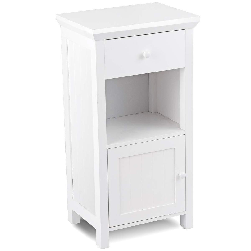 Tangkula Bathroom Floor Storage Cabinet, Wooden Storage Cabinet for Home Office Living Room Bathroom,One Drawer Cupboard Organize Freestanding Cabinet, White