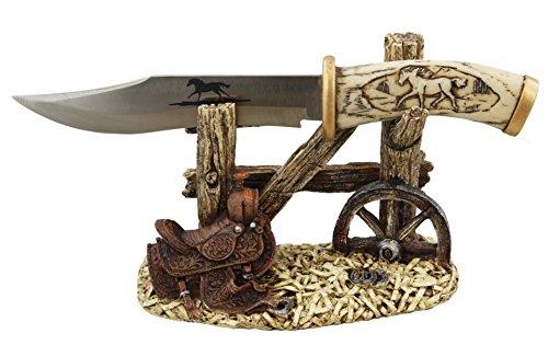10 1/2  Decorative Horse Handle / Blade Knife With Western Display Stand