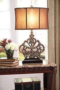 Ashley Signature Design Ornate Scrolling Table Lamp Traditional Antiqued Copper Finish