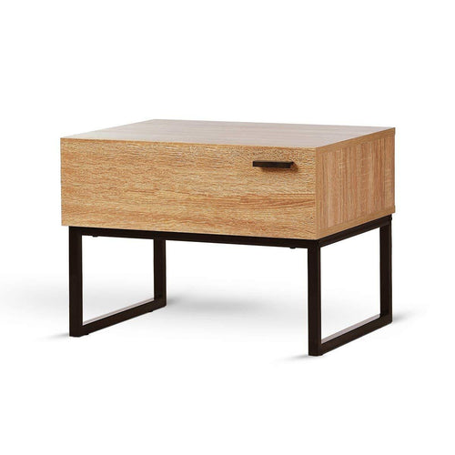 Dresser with 3 Drawers and 1 Door Tall Nightstands in Oak,Work for Home Office with Steel Legs