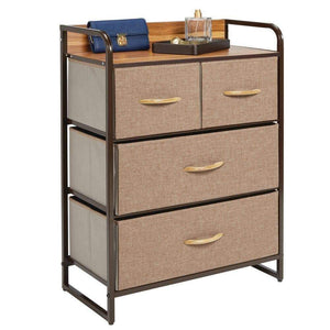 mDesign Dresser Storage Chest - Sturdy Metal Frame, Wood Top, Easy Pull Fabric Bins - Organizer Unit for Bedroom, Hallway, Entryway, Closet - Textured Print, 4 Drawers - Coffee/Espresso Brown