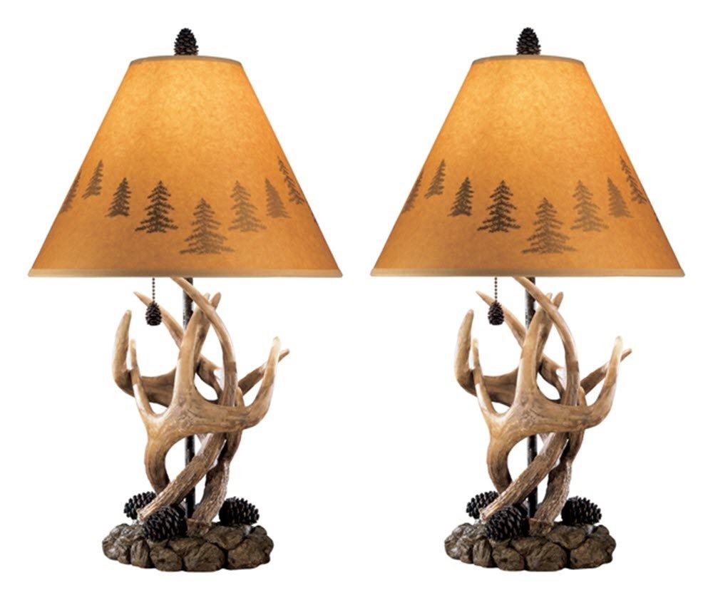 Derek Antler Table Lamps - Mountain Style Shades - Set of 2 - Natural Finish