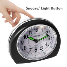 Load image into Gallery viewer, Alarm Clocks for Bedrooms, MEKO Small Battery Powered Travel Clock with Snooze and Nightlight, Silent No Ticking Bedside Clock(Black)