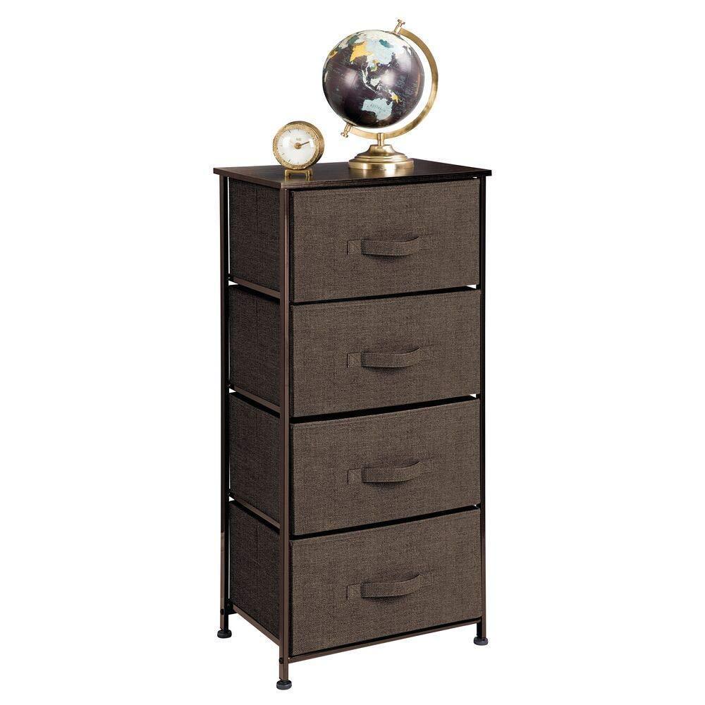 mDesign Vertical Dresser Storage Tower - Sturdy Steel Frame, Wood Top, Easy Pull Fabric Bins - Organizer Unit for Bedroom, Hallway, Entryway, Closets - Textured Print - 4 Drawers - Espresso Brown