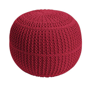 Evomax Hand Knitted Cable Style Dori Pouf - Floor Ottoman - 100% Cotton Braid Cord - Handmade & Hand Stitched - Truly one a Kind Seating - Knitted Round Pouf 18x18x16 (Purple)