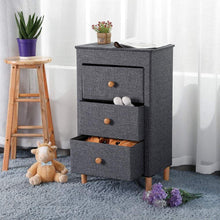 Load image into Gallery viewer, Home kamiler 3 drawer dresser nightstand beside table end table storage organizer tower unit for bedroom hallway entryway closets removable fabric bins no tool required to assemble