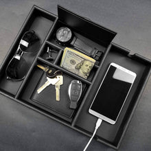 Load image into Gallery viewer, Best lifomenz co mens valet tray with charging station nightstand dresser organizer mens catchall tray for keys phone wallet coin jewelry sunglasses watch