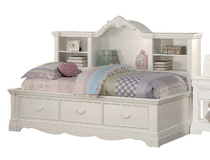 Major-Q 84" x 55" x 59"H Classic Traditional Style White Finish Twin Size Daybed with Storage Bookcase Back Panel and Drawers, 9039150