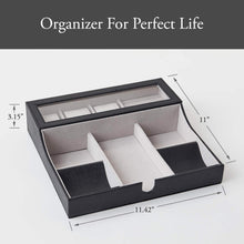 Load image into Gallery viewer, Shop neatopa valet tray men jewelry keys watch nightstand organizer for perfect life on table valet box made of black pu leather velvet with charging station 10 compartment
