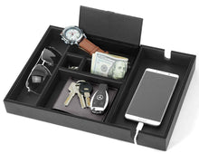 Load image into Gallery viewer, Try lifomenz co mens valet tray with charging station nightstand dresser organizer mens catchall tray for keys phone wallet coin jewelry sunglasses watch