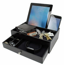 Load image into Gallery viewer, Shop for ideas in life valet drawer charging station black nightstand organizer wallet and key tray holds watches jewelry tablet 5 compartment cell phone holder for men and women