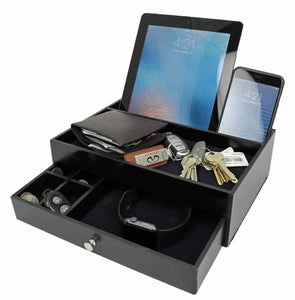 Shop for ideas in life valet drawer charging station black nightstand organizer wallet and key tray holds watches jewelry tablet 5 compartment cell phone holder for men and women